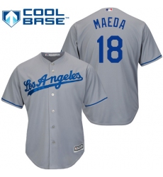 Youth Majestic Los Angeles Dodgers #18 Kenta Maeda Replica Grey Road Cool Base MLB Jersey