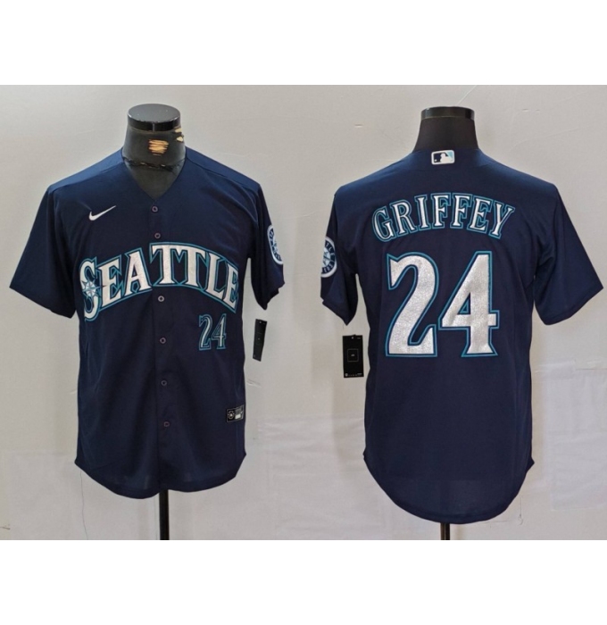 Men's Seattle Mariners #24 Ken Griffey Jr Navy Cool Base Stitched Baseball Jersey