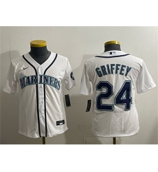Youth Seattle Mariners #24 Ken Griffey Jr. White Cool Base Stitched Baseball Jersey