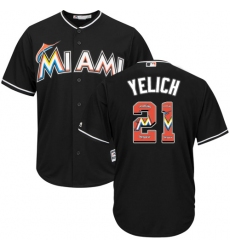 Men's Majestic Miami Marlins #21 Christian Yelich Authentic Black Team Logo Fashion Cool Base MLB Jersey
