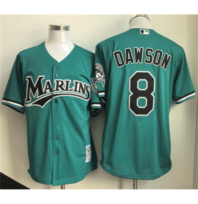 Men's Miami Marlins #8 Andre Dawson Teal Throwback Stitched Baseball Jersey