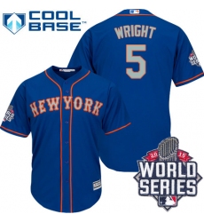 Men's Majestic New York Mets #5 David Wright Replica Royal Blue Alternate Road Cool Base 2015 World Series MLB Jersey