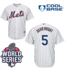 Men's Majestic New York Mets #5 David Wright Replica White Home Cool Base 2015 World Series MLB Jersey