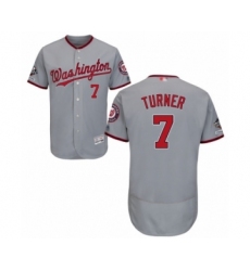Men's Washington Nationals #7 Trea Turner Grey Road Flex Base Authentic Collection 2019 World Series Champions Baseball Jersey