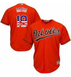 Men's Majestic Baltimore Orioles #19 Chris Davis Authentic Orange USA Flag Fashion MLB Jersey