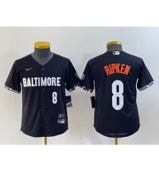 Youth Baltimore Orioles #8 Cal Ripken Jr Number Black 2023 City Connect Cool Base Stitched Jersey 1