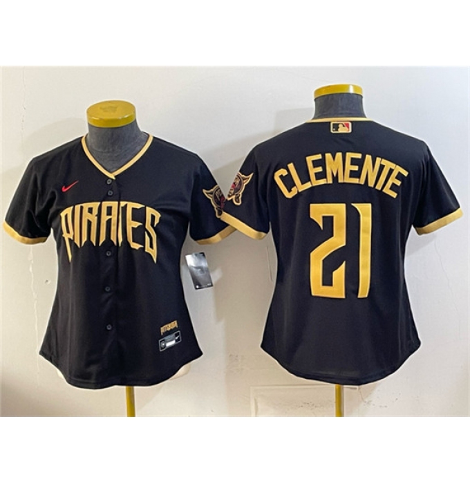 Women's Pittsburgh Pirates #21 Roberto Clemente Black 2026 City Connect Stadium Stitched Baseball Jersey(Run Small)