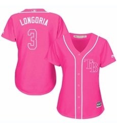 Women's Majestic Tampa Bay Rays #3 Evan Longoria Replica Pink Fashion Cool Base MLB Jersey