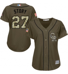 Women's Majestic Colorado Rockies #27 Trevor Story Authentic Green Salute to Service MLB Jersey