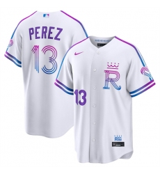 Men's Kansas City Royals #13 Salvador Perez White 2026 City Connect Stadium Stitched Baseball Jersey
