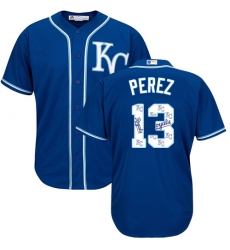 Men's Majestic Kansas City Royals #13 Salvador Perez Authentic Blue Team Logo Fashion Cool Base MLB Jersey