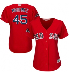 Women's Majestic Boston Red Sox #45 Pedro Martinez Authentic Red Alternate Home 2018 World Series Champions MLB Jersey