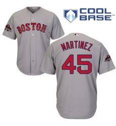 Youth Majestic Boston Red Sox #45 Pedro Martinez Authentic Grey Road Cool Base 2018 World Series Champions MLB Jersey