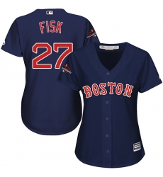 Women's Majestic Boston Red Sox #27 Carlton Fisk Authentic Navy Blue Alternate Road 2018 World Series Champions MLB Jersey