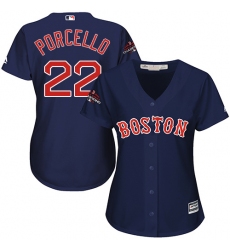 Women's Majestic Boston Red Sox #22 Rick Porcello Authentic Navy Blue Alternate Road 2018 World Series Champions MLB Jersey