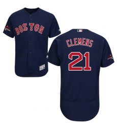 Men's Majestic Boston Red Sox #21 Roger Clemens Navy Blue Alternate Flex Base Authentic Collection 2018 World Series Champions MLB Jersey