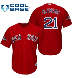 Youth Majestic Boston Red Sox #21 Roger Clemens Authentic Red Alternate Home Cool Base 2018 World Series Champions MLB Jersey