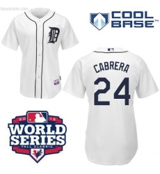 Men's Majestic Detroit Tigers #24 Miguel Cabrera Replica White 2012 World Series Patch MLB Jersey