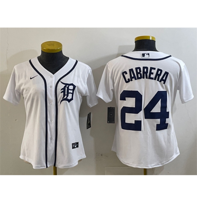 Women's Detroit Tigers #24 Miguel Cabrera White Cool Base Stitched Baseball Jersey(Run Small)