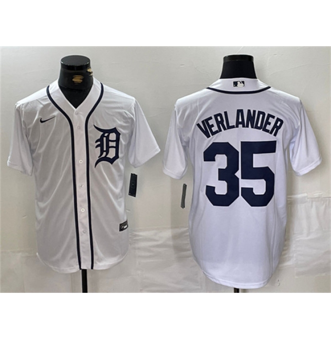 Men's Detroit Tigers #35 Justin Verlander White Cool Base Stitched Baseball Jersey