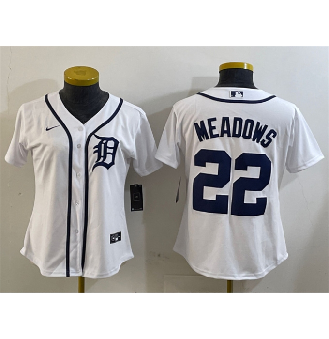 Women's Detroit Tigers #22 Parker Meadows White Cool Base Stitched Baseball Jersey(Run Small)