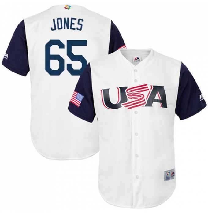 Men's USA Baseball Majestic #65 Nate Jones White 2017 World Baseball Classic Replica Team Jersey