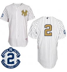 Men's Majestic New York Yankees #2 Derek Jeter Replica White Fashion Gold w/Commemorative Retirement Patch MLB Jersey