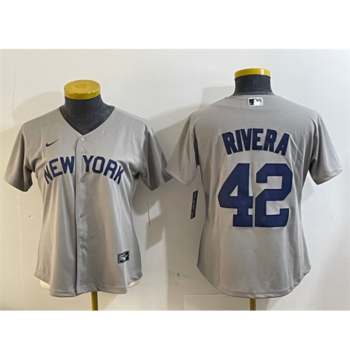 Women's New York Yankees #42 Mariano Rivera Grey Cool Base Stitched Baseball Jersey(Run Small)