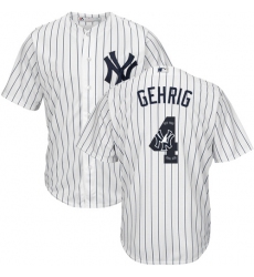 Men's Majestic New York Yankees #4 Lou Gehrig Authentic White Team Logo Fashion MLB Jersey