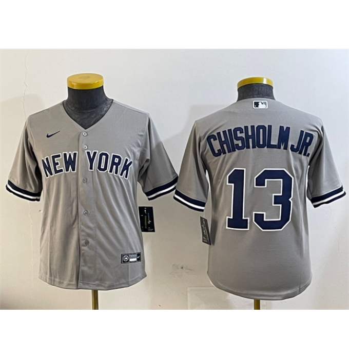 Youth New York Yankees #13 Jazz Chisholm Jr. Grey Cool Base Stitched Baseball Jersey