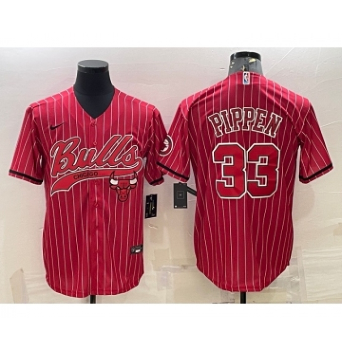 Men's Chicago Bulls #33 Scottie Pippen Red With Patch Cool Base Stitched Baseball Jerseys