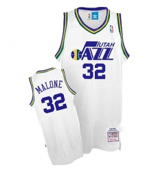 Men's Adidas Utah Jazz #32 Karl Malone Authentic White Throwback NBA Jersey
