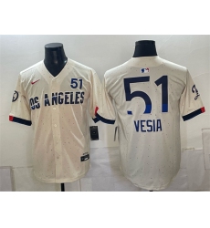 Men's Los Angeles Dodgers #51 Alex Vesia Cream 2024 City Connect Limited Stitched Baseball Jersey
