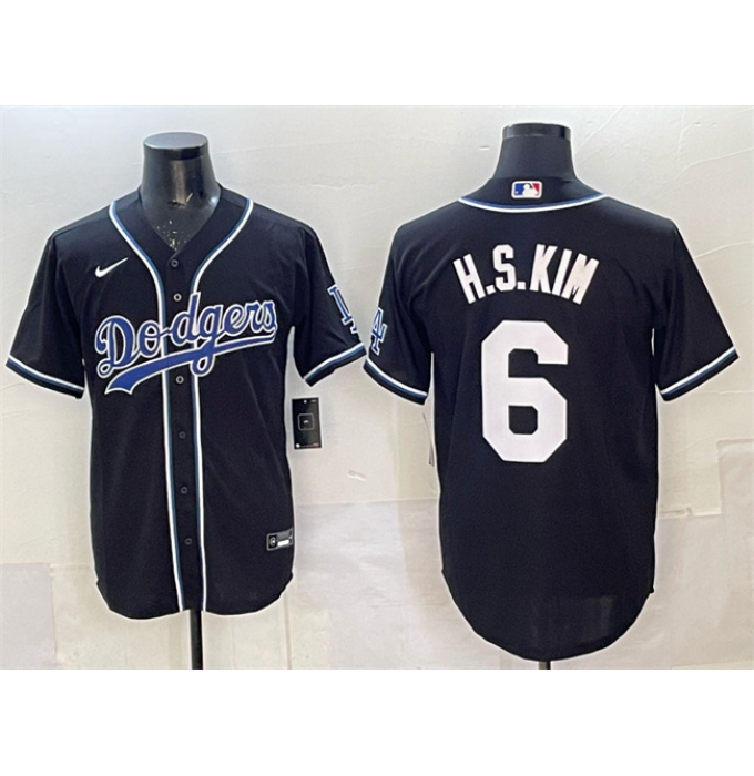 Men's Los Angeles Dodgers #6 H.S.Kim Black Cool Base Stitched Baseball Jersey