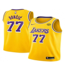 Men's Los Angeles Lakers #77 Luka Doncic Yellow 2025 Icon Edition Stitched Jersey