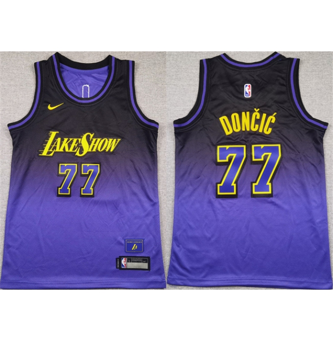 Youth Los Angeles Lakers #77 Luka Doncic Purple 2024 25 City Edition Stitched Basketball Jersey