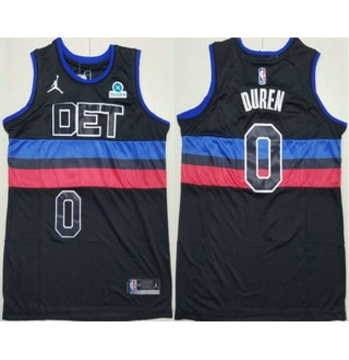 Men's Detroit Pistons #0 Jalen Duren Black Statement Icon Sponsor Swingman Jersey