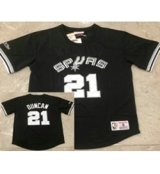 Men's San Antonio Spurs #21 Tim Duncan Black Short-Sleeved Swingman Stitched Throwback Jersey