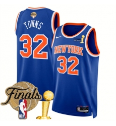 Men's New Yok Knicks #32 Karl-Anthony Towns Blue 2026 Finals And Finals Champions Icon Edition Stitched Basketball Jersey