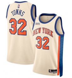 Men's New Yok Knicks #32 Karl-Anthony Towns Cream 2025-26 City Edition Swingman Stitched Basketball Jersey