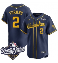 Men's Milwaukee Brewers #2 Brice Turang Navy 2026 World Series Alternate Limited Stitched Baseball Jersey