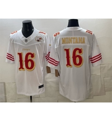 Men's San Francisco 49ers #16 Joe Montana White Gold 80th Anniversary“Rivalries” 2026 F.U.S.E. Vapor Untouchabl Limited Football Stitched Jersey