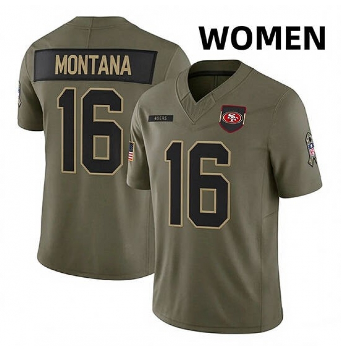 Women's San Francisco 49ers #16 Joe Montana Olive Salute to Service Limited Stitched Football Jersey