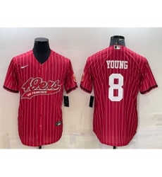 Men's San Francisco 49ers #8 Steve Young Red Pinstripe With Patch Cool Base Stitched Baseball Jersey