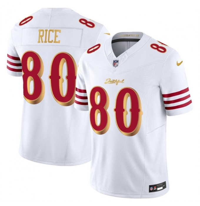 Men's San Francisco 49ers #80 Jerry Rice White Gold 2025 F.U.S.E. “Rivalries” Vapor Limited Football Stitched Jersey