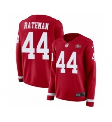 Women's Nike San Francisco 49ers #44 Tom Rathman Limited Red Therma Long Sleeve NFL Jersey