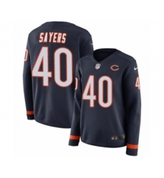 Women's Nike Chicago Bears #40 Gale Sayers Limited Navy Blue Therma Long Sleeve NFL Jersey