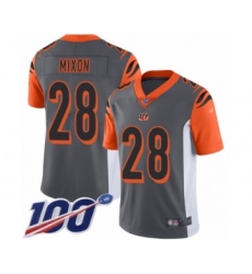 Men's Cincinnati Bengals #28 Joe Mixon Limited Silver Inverted Legend 100th Season Football Jersey