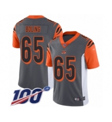 Men's Cincinnati Bengals #65 Clint Boling Limited Silver Inverted Legend 100th Season Football Jersey