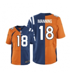 Men's Nike Denver Broncos #18 Peyton Manning Limited Navy Blue/White Split Fashion NFL Jersey